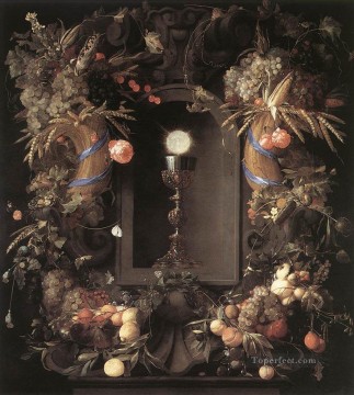古典的な花 Painting - フルーツリースの聖体静物画 ヤン・ダヴィッツ・デ・ヘームの花